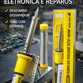 Ferro de Soldar 127V 40W com Descanso Dissipador e Tubo de Estanho Profissional para Eletrônica e Reparos Bomvink BOM-9514