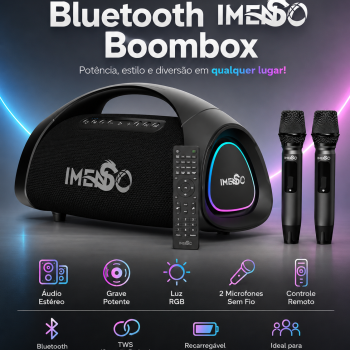 Caixa de Som Bluetooth Menso Boombox Portátil RGB Áudio Estéreo Grave Potente TWS Recarregável Compatível Celular Tablet Notebook Uso Festa e Eventos***