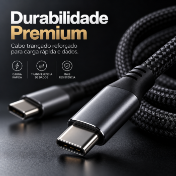 Cabo USB Tipo-C H’Maston 4.8A MAX Turbo Trançado Reforçado Carga Rápida Dados Alta Velocidade Android Premium***