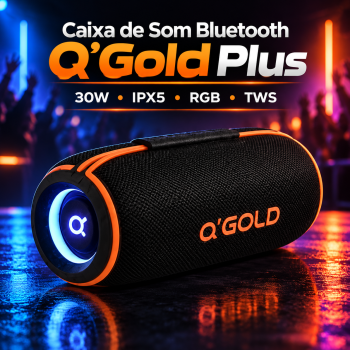 Caixa de Som Bluetooth Q’Gold Plus SM-39 30W Portátil IPX5 Resistente à Água Áudio 360° Luz RGB TWS Recarregável Compatível Celular Tablet Notebook Uso Festa e Externo***