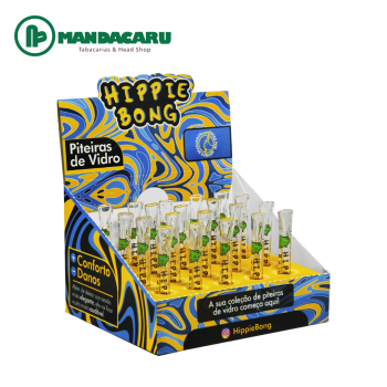 PITEIRA VIDRO HIPPIE BONG LONGA 5,5cm MIX - COM BOCAL (Dsp 20 und)