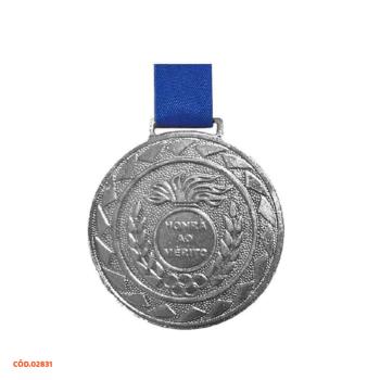 MEDALHA ESPORTIVA 36MM PRATA COM CORDAO AZUL