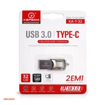 PENDRIVE 32GB 2 EM 1 3.0 KA-T-32 KAPBOM