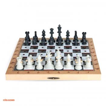 JOGO DE XADREZ ADAPTADO GRANDE RE I 10CM 32 PECAS CX MDF
