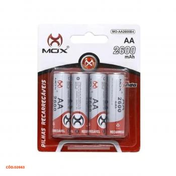 KIT 4 PILHAS MOX AA RECARREGAVEL RESISTENTE 2700 MAH 1.2V NI-MH