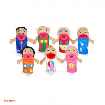 FANTOCHES FAMILIA BRANCA FELTRO 7 PERSONAGENS  EMB PLAST