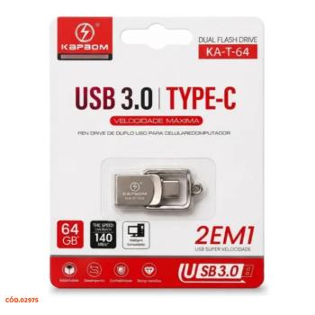 PENDRIVE 64GB 2 EM 1 3.0 KA-T-64 KAPBOM