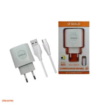 KIT CARREGADOR RAPIDO 5.1A AGOLD CA33-3 TIPO C