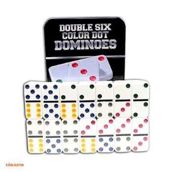 JOGO DOMINO 28 PEÇAS COLORIDAS PROFISSIONAL COM ESTOJO LATA TOP KA-1417