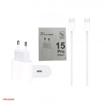 KIT CARREGADOR CABO+FONTE 35W COMP IPHONE 15 PRO MAX