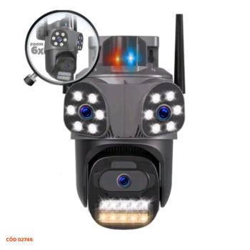 CAMERA DE SEGURANÇA 6MP WIFI AJ-41-Y ICSEE LENTE TRIPLA SIRENE PRETA