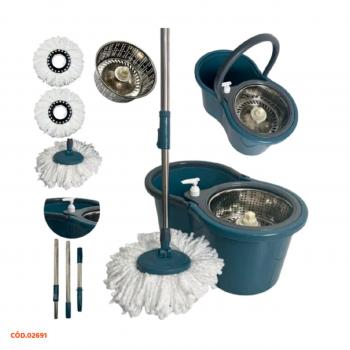 KIT MOP GIRATORIO 14 LITROS CENTRIFUGA EM AÇO