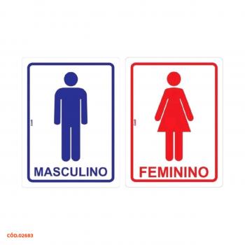 PLACA DE AVISO BANHEIRO MASCULINO E FEMININO KIT 2 PECAS