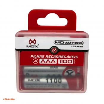 KIT PILHAS MOX RECARREGAVEIS CASE C/4 AAA 1100MAH 1.2V NI-MH
