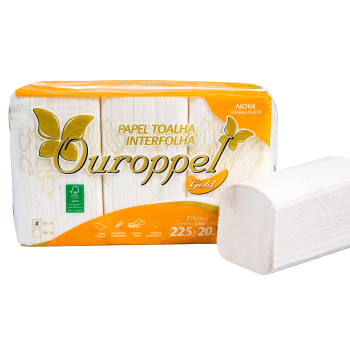 Papel Toalha Interfolhado OUROPPEL Gold (02 Dobras) 100% Celulose 22,5cmx20cm C/1.000 Folhas