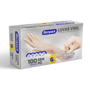 Luva Procedimento Vinil sem Pó BOMPACK (G) C/100 UND