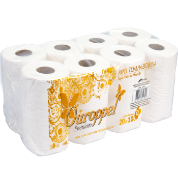Papel Toalha Bobina OUROPPEL Premium 100% Celulose 8x20x100m