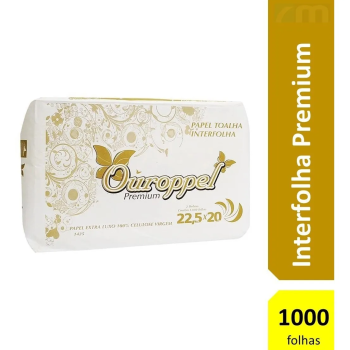 Papel Toalha Interfolhado OUROPPEL Premium (02 Dobras) 100% Celulose 22,5cmx20cm C/1.000 Folhas