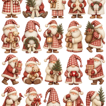 DTF UV Papais Noéis e Gnomos Natalinos
