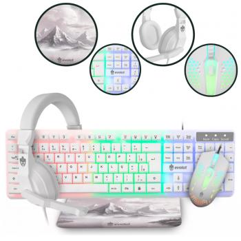 COMBO GAMER STARTER BRANCO (TECLADO+MOUSE+FONE+MOUSEPAD) EG55 EVOLUT
