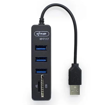 HUB USB 4 2.0 COM 3 PORTAS LEITOR DE CARTAO SD E MINI SD KP-T117
