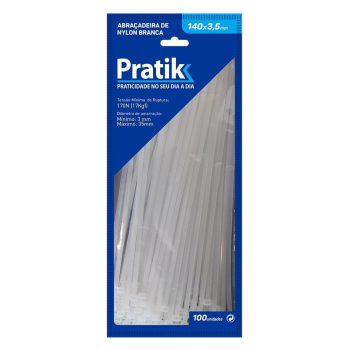 ABRAÇADEIRA DE NYLON PRATIK 140X3,5 BRANCA 100 UND.