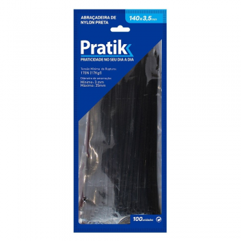 ABRAÇADEIRA DE NYLON PRATIK 140X3,5 PRETA 100 UND.