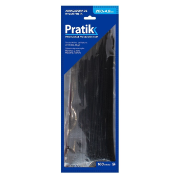 ABRAÇADEIRA DE NYLON PRATIK 200X4,8 PRETA 100 UND.