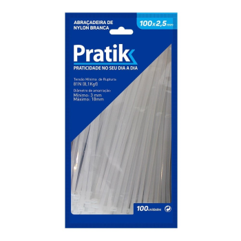 ABRAÇADEIRA DE NYLON PRATIK 100X2,5 BRANCA 100 UND.