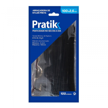 ABRAÇADEIRA DE NYLON PRATIK 100X2,5 PRETA 100 UND.