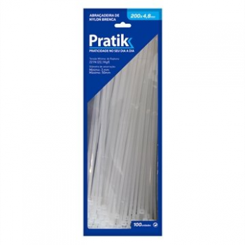 ABRAÇADEIRA DE NYLON PRATIK 200X4,8 BRANCA 100 UND.