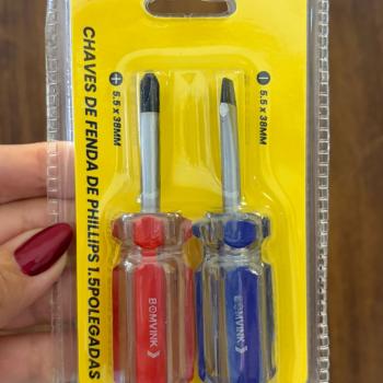 JOGO DE CHAVE FENDA E PHILLIPS MINI 2 PEÇAS 1.5 POLEGADAS BOMVICK  COD 3129