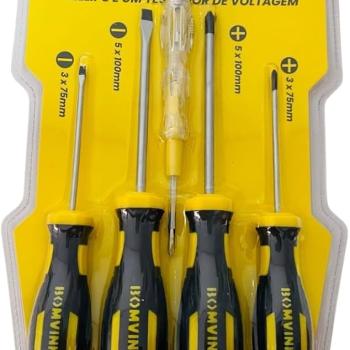 JOGO DE CHAVE FENDA E PHILIPS 4 PEÇAS  COM TESTADOR DE VOLTAGEM BOM-3119