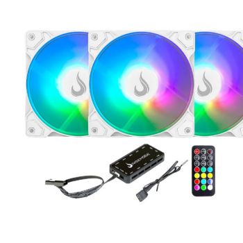 KIT COM 3 VENTOINHAS RISE MODE Z LED 5V 120MM LED ARGB BRANCO RMZLD5VARGBW
