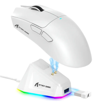 MOUSE GAMER SEM FIO ATTACK SHARK X11 COM BASE DE CARREGAMENTO MAGNETICO RGB TRIMODE 22000 DPI SENSOR OPTICO PAW3311 WHITE
