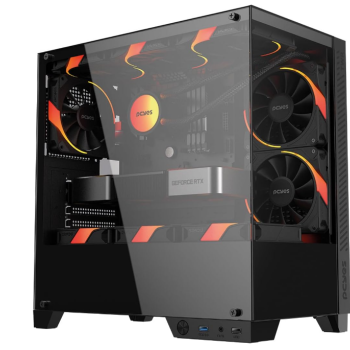 PCYES ForceField TWR Black Vulcan - GFFTWRBV: Gabinete Gamer Mid-tower com Vidro Temperado e Suporte para até 9 Fans de 120mm