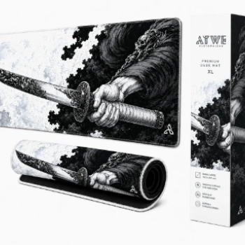 Mouse Pad  KATANA 90x40 com Estilo Japonês Grande Antiderrapante com Costura Premium Reforçada