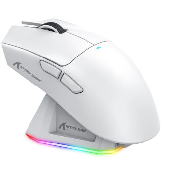 MOUSE GAMER SEM FIO ATTACK SHARK X11 COM BASE DE CARREGAMENTO MAGNETICO RGB TRIMODE 22000 DPI SENSOR OPTICO PAW3311 WHITE