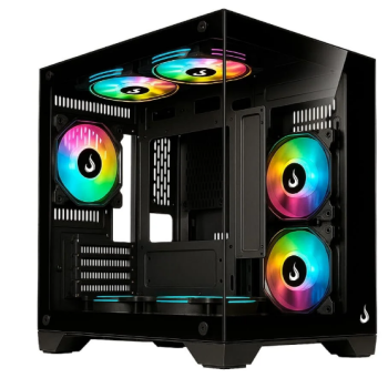 Gabinete Gamer Rise Mode Galaxy Glass M Mini, M-ATX, Lateral e Frontal em Vidro Temperado, Sem FANs, Preto - RM-GA-GGMN-FB Semi Novo