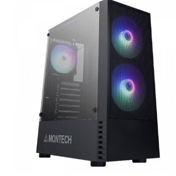 Gabinete Gamer Montech X2 MESH, Mid Tower, Vidro Temperado, Black, ATX, Sem Fonte,