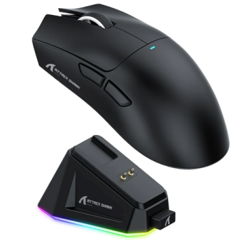 MOUSE GAMER SEM FIO ATTACK SHARK X11 COM BASE DE CARREGAMENTO MAGNETICO RGB TRIMODE 22000 DPI SENSOR OPTICO PAW3311 BLACK