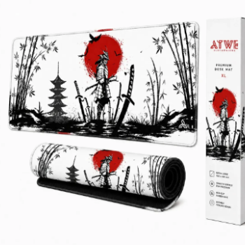 Mouse Pad  Samurai Japonês 90x40 cm Estilo Grande Antiderrapante com Costura Premium Reforçada