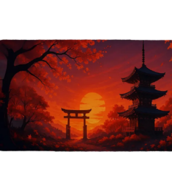 Mouse Pad  90x40 Speed Profissional Japão Samurai Waves Templo Entardecer