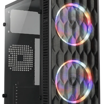 GABINETE GAMER HIVE BG-057 PRETO BLUECASE - S/ FONTE / 2X FAN RAINBOW / VIDRO / USB 3.0 / MICRO-ATX / MINI-ITX