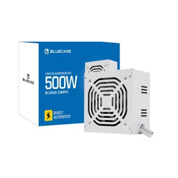 FONTE DE ALIMENTACAO ATX PS/2 500W PFC ATIVO C/CABO C/CAIXA (BLU500-PFCPS2W) - BLUECASE - BIVOLT AUTO / BRANCO REF 8432