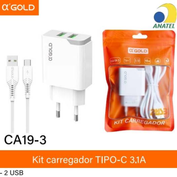 CARREGADOR TIPO C 2USB 3.1A SAQ AGOLD CA19-3