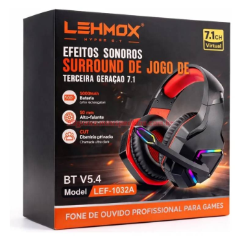 FONE DE OUVIDO HEADPHONE GAMER 7.1 SEM FIO BLUETOOTH CARREGA USB C LEHMOX LEF-1032A