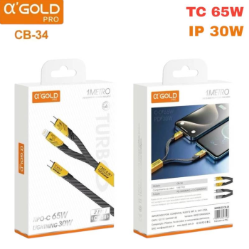 CABO DADOS PD 2 EM 1 IPHONE 5 ATE 14 USB C LIGHTINING 65W AGOLD CB34