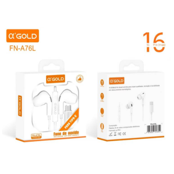 FONE DE OUVIDO COM FIO IN EAR TIPO C USB C AGOLD FN A76L