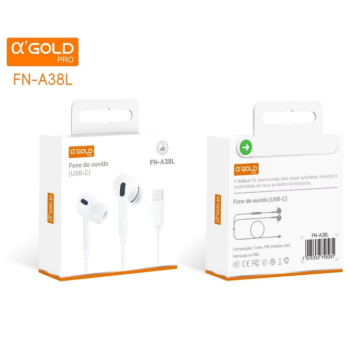 FONE DE OUVIDO COM FIO IN EAR TIPO C USB C BORRACHINHA AGOLD FN A38L
